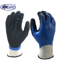 NMSAFETY 13 gauge knit nylon liner double coated blue and black foam nitrile on palm safety work gloves
